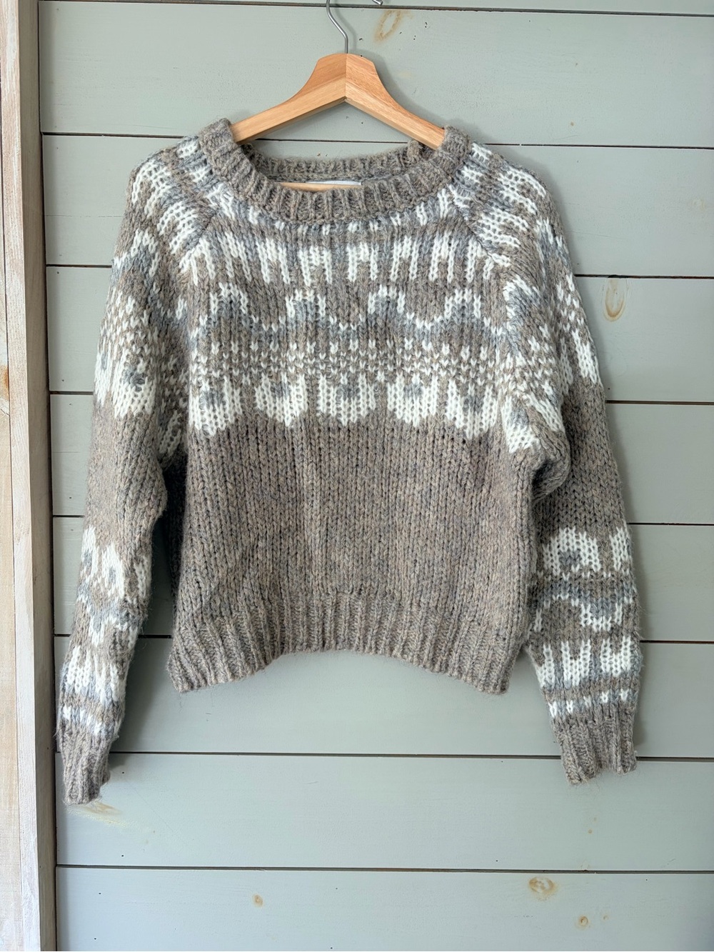 John + Jenn Fair Isle Chunky Knit Sweater Grey Cream M/M